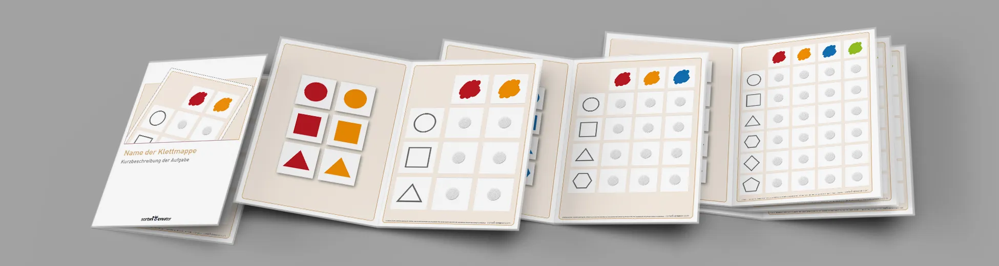 Mehrere Beispielmappen der Vorlage Kombinieren aufgereiht.