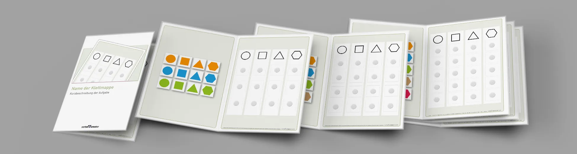 Mehrere Beispielmappen der Vorlage Zuordnen | 4 Spalten aufgereiht.